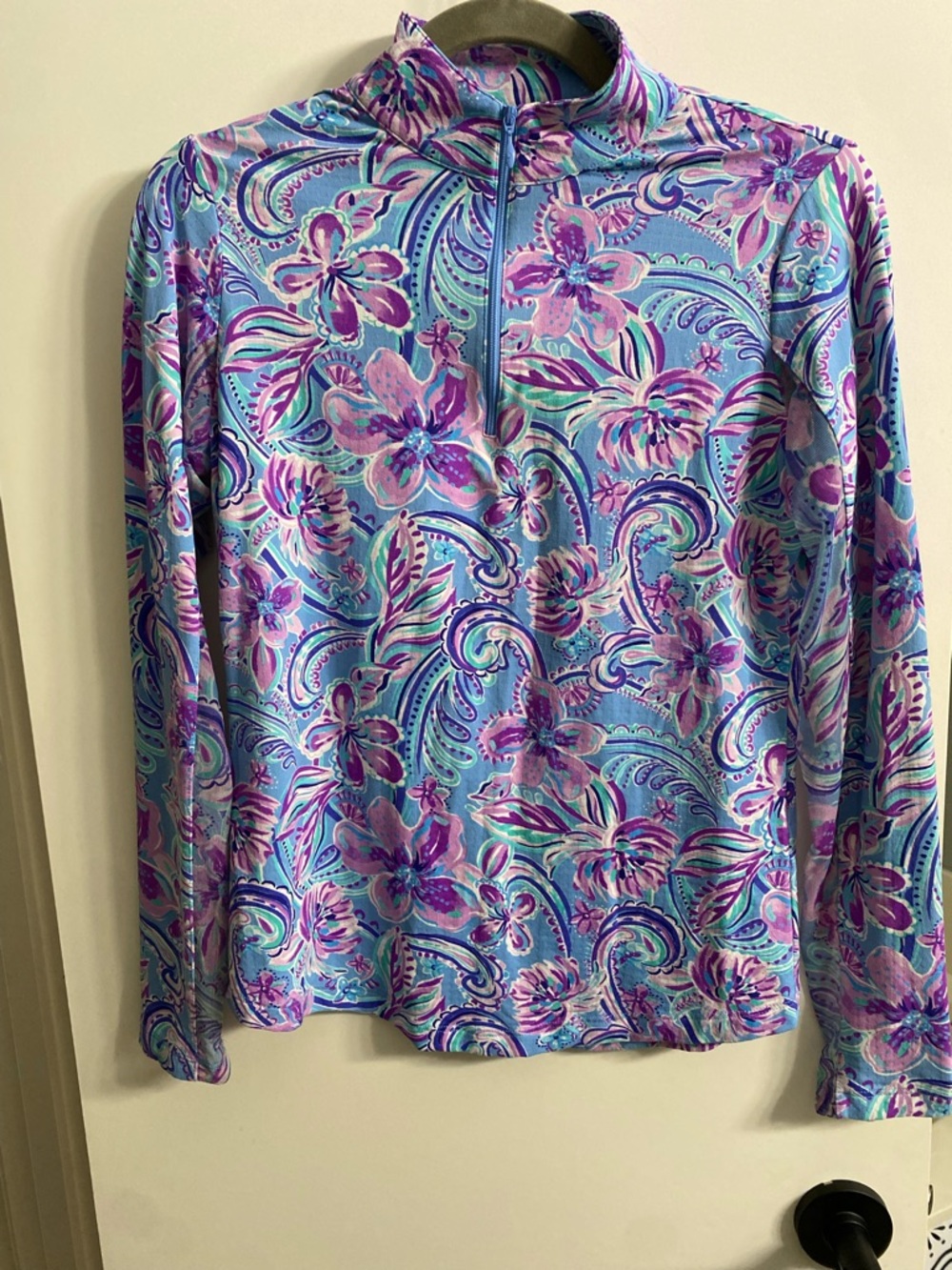 IBKÜL IceFil Paisley Floral Quarter Zip‎ Sun Shirt Movk Neck Mesh UPF 50+ XS